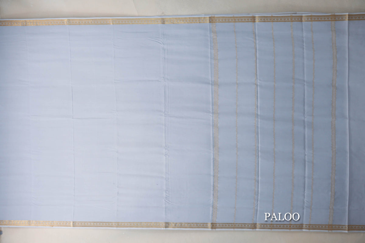 Bluish Grey CSG Mysore Silk Saree paloo