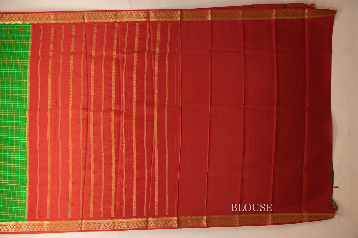Parrot Green with Red Borders Mysore Silk Saree blouse