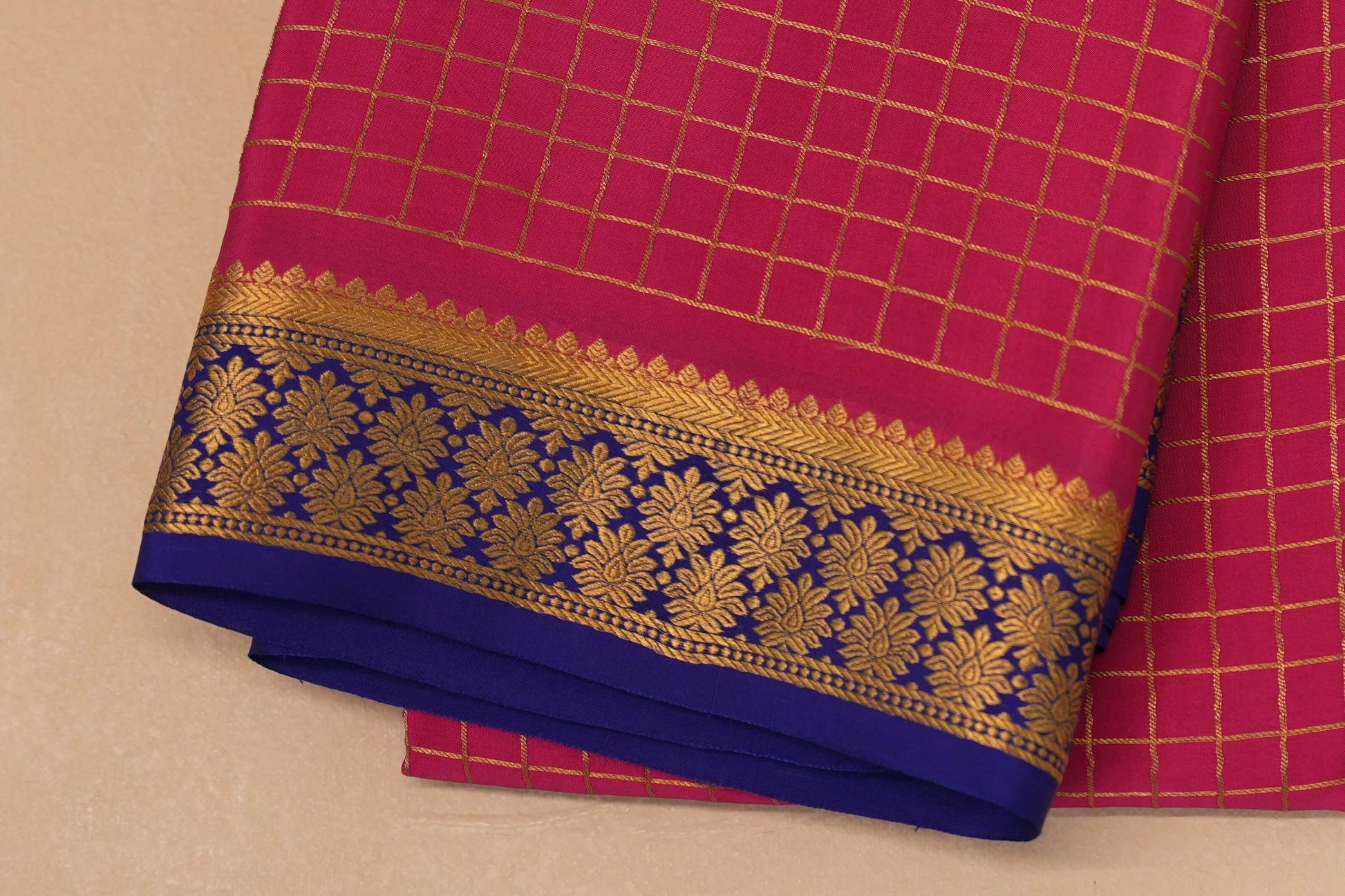 Rani Pink Mysore Silk Saree border zoom