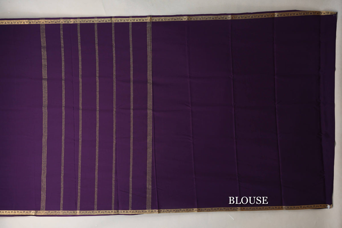 Deep Plum Purple CSG Mysore Silk Saree blouse