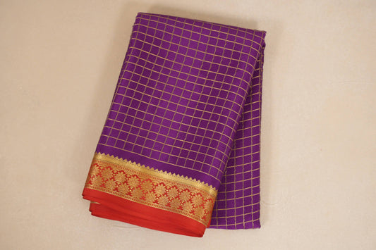 folded Deep Purple Mysore Silk Saree