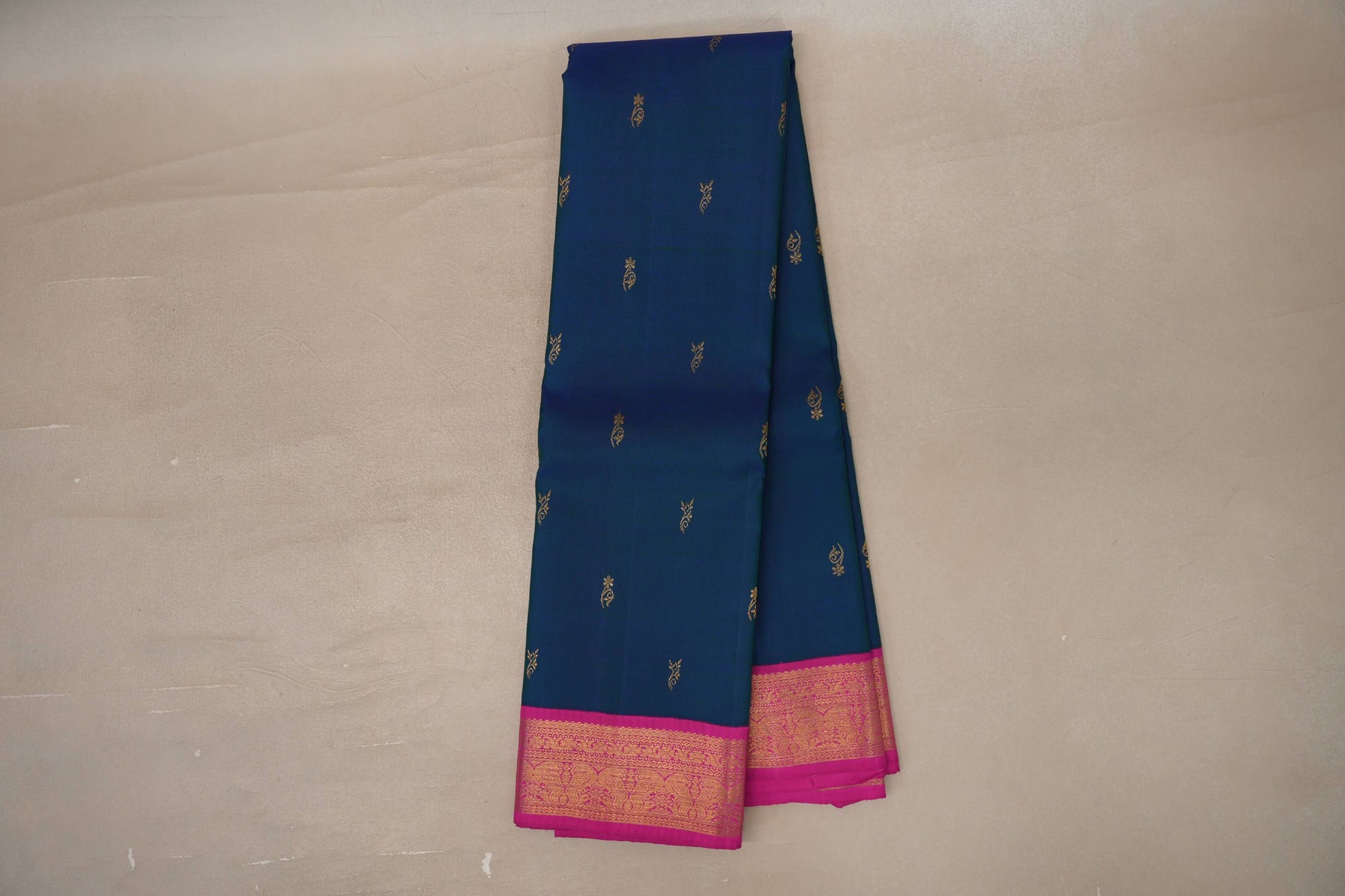 Peacock blue with bright magenta Vintage Kanjivaram Silk Saree by Shreenivas Silks