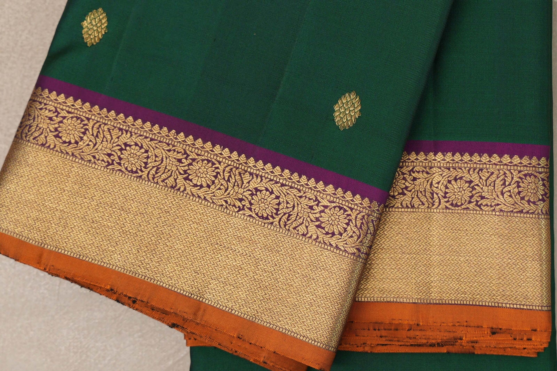 Bottle green with Deep Purple Vintage Kanjivaram Silk Saree border