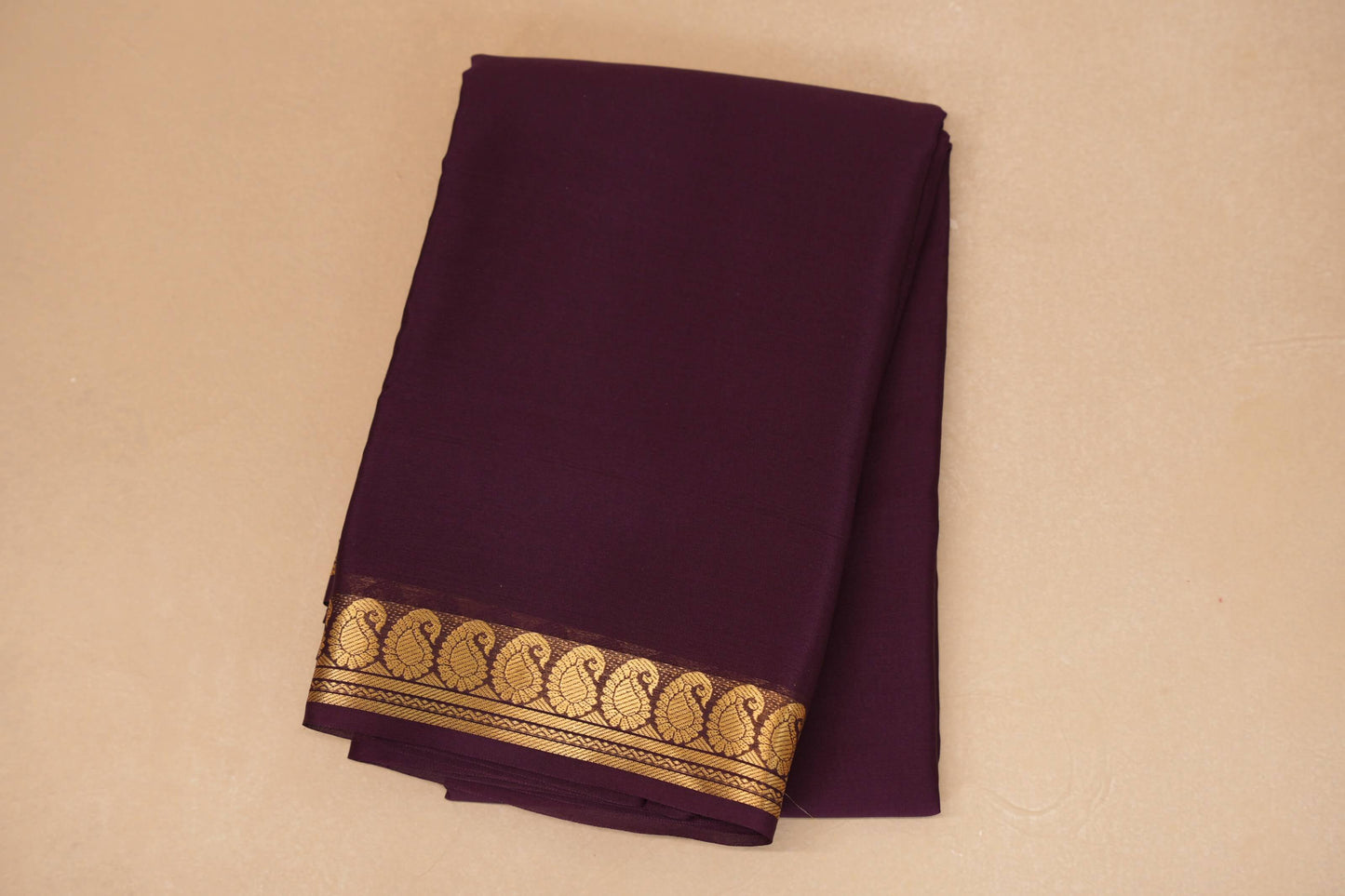 folded Deep Wine Purple Mysore Silk Saree