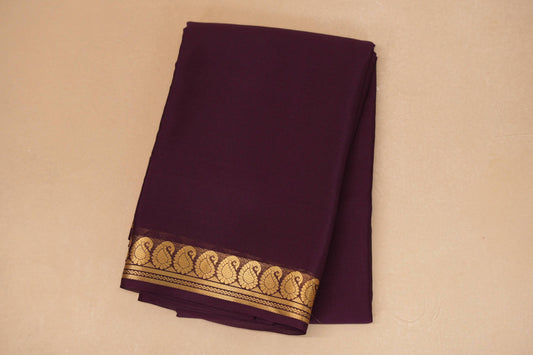 folded Deep Wine Purple Mysore Silk Saree