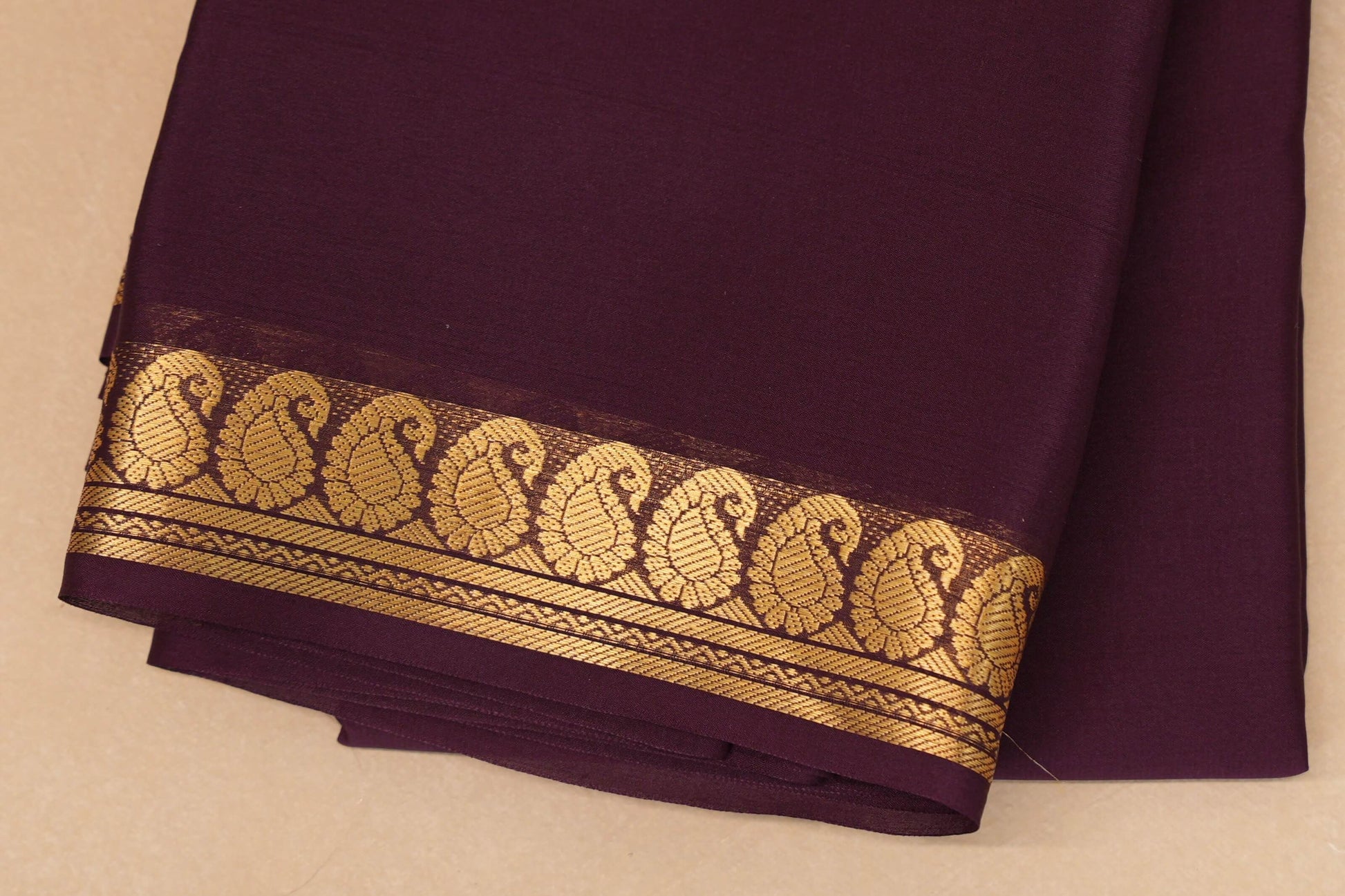 Deep Wine Purple Mysore Silk Saree border zoom
