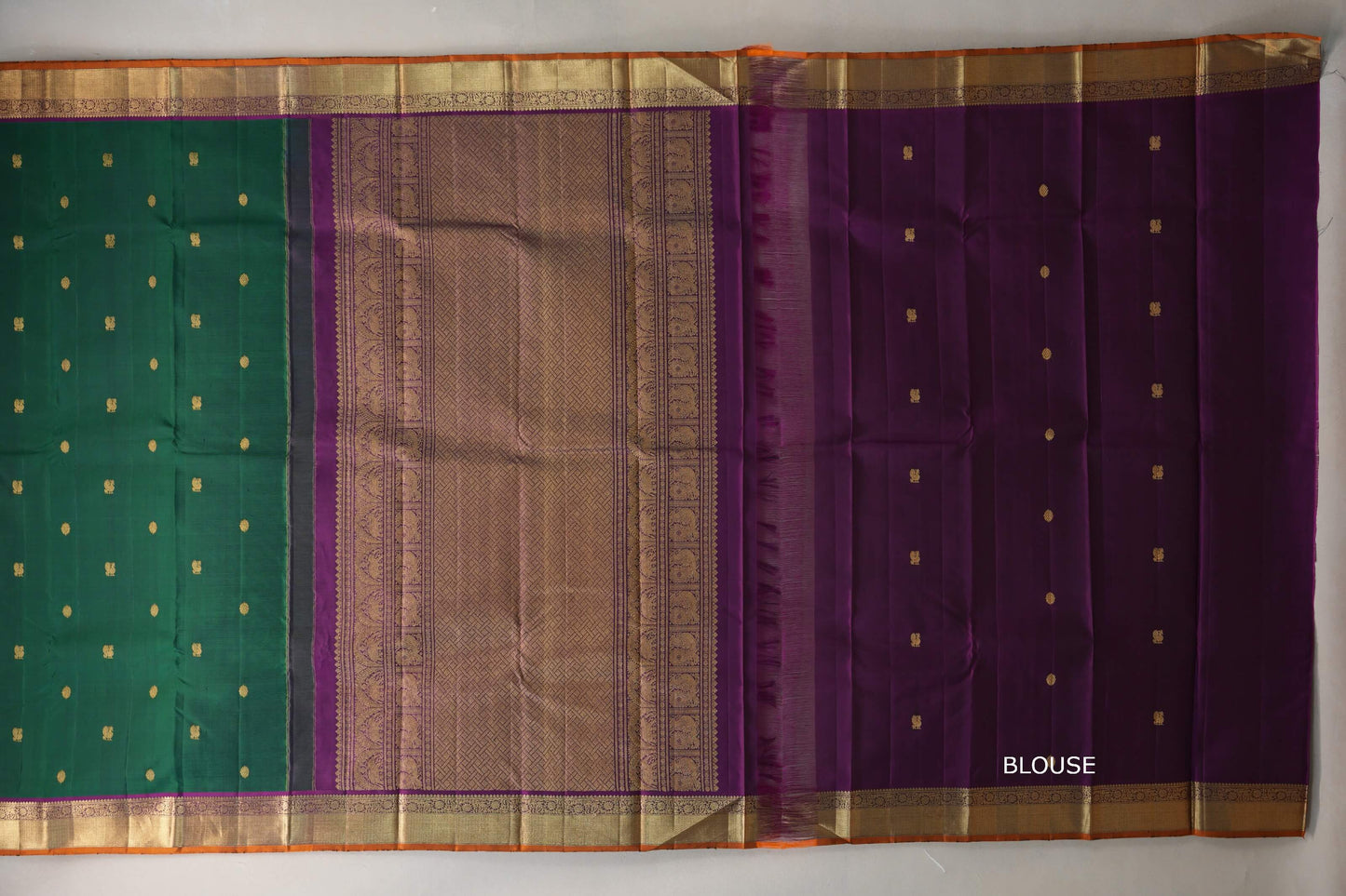 Bottle green with Deep Purple Vintage Kanjivaram Silk Saree blouse