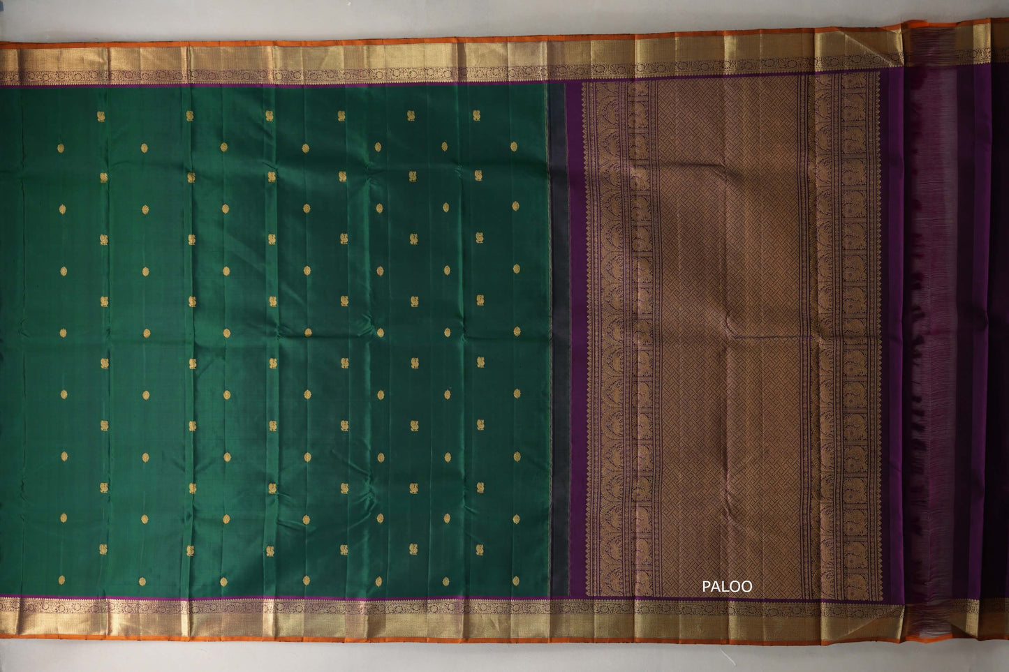 Bottle green with Deep Purple Vintage Kanjivaram Silk Saree paloo