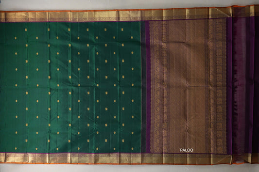 Bottle green with Deep Purple Vintage Kanjivaram Silk Saree paloo