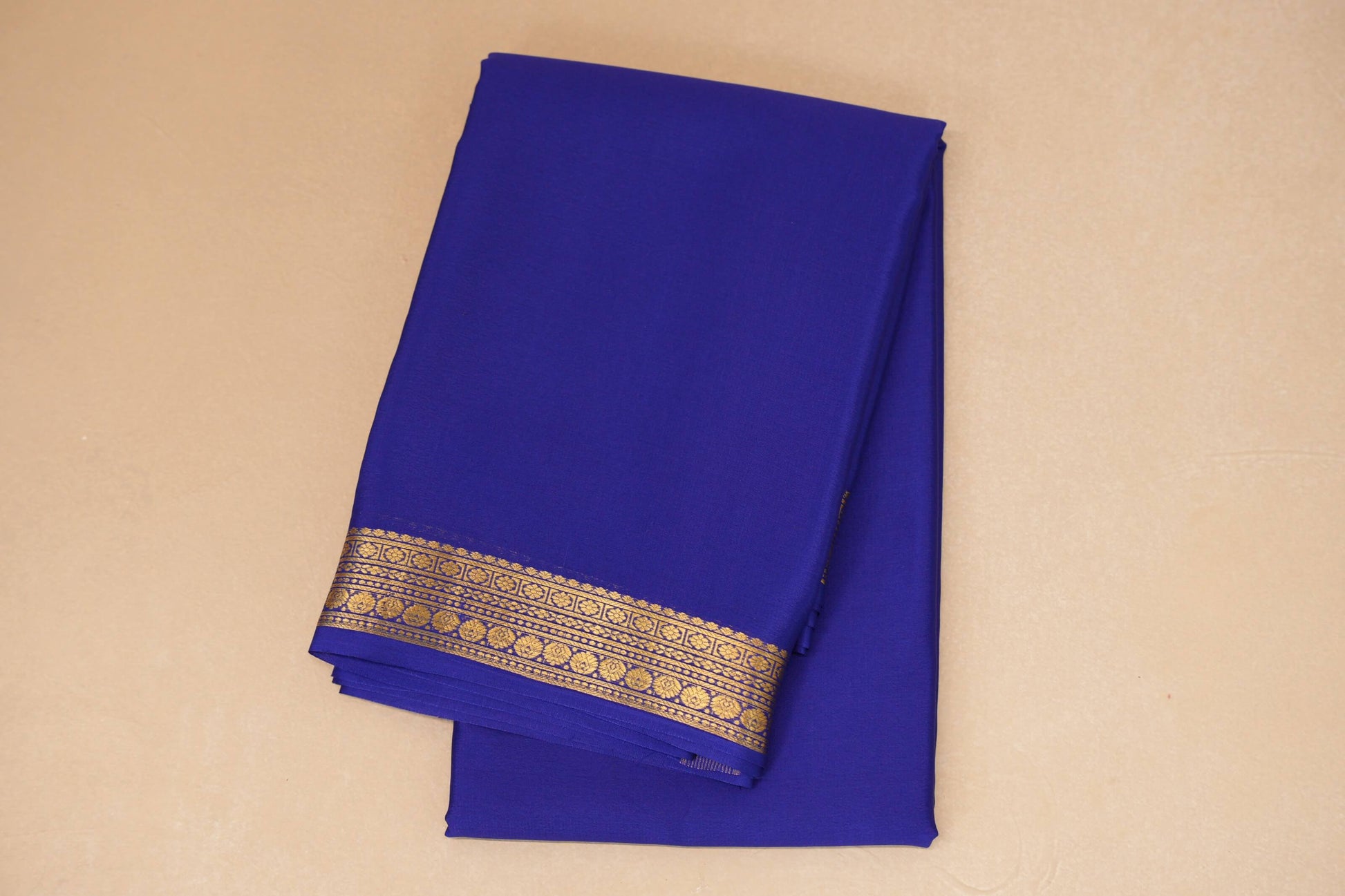 folded Deep Royal Blue Mysore Silk Saree 