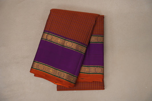 Rust Orange with purple Vintage Kanjivaram Silk Saree by Shreenivas Silks