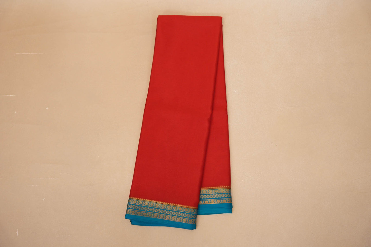 Red with Rama Blue Borders Mysore Silk Saree online