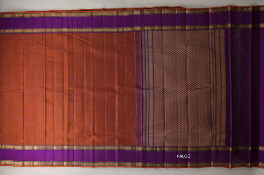 Rust Orange with purple Vintage Kanjivaram Silk Saree by Shreenivas Silks paloo