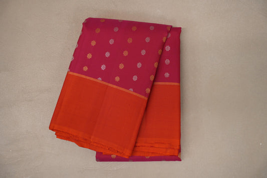 Rani pink with Bright Orange Vintage Kanjivaram Silk Saree by Shreenivas Silks