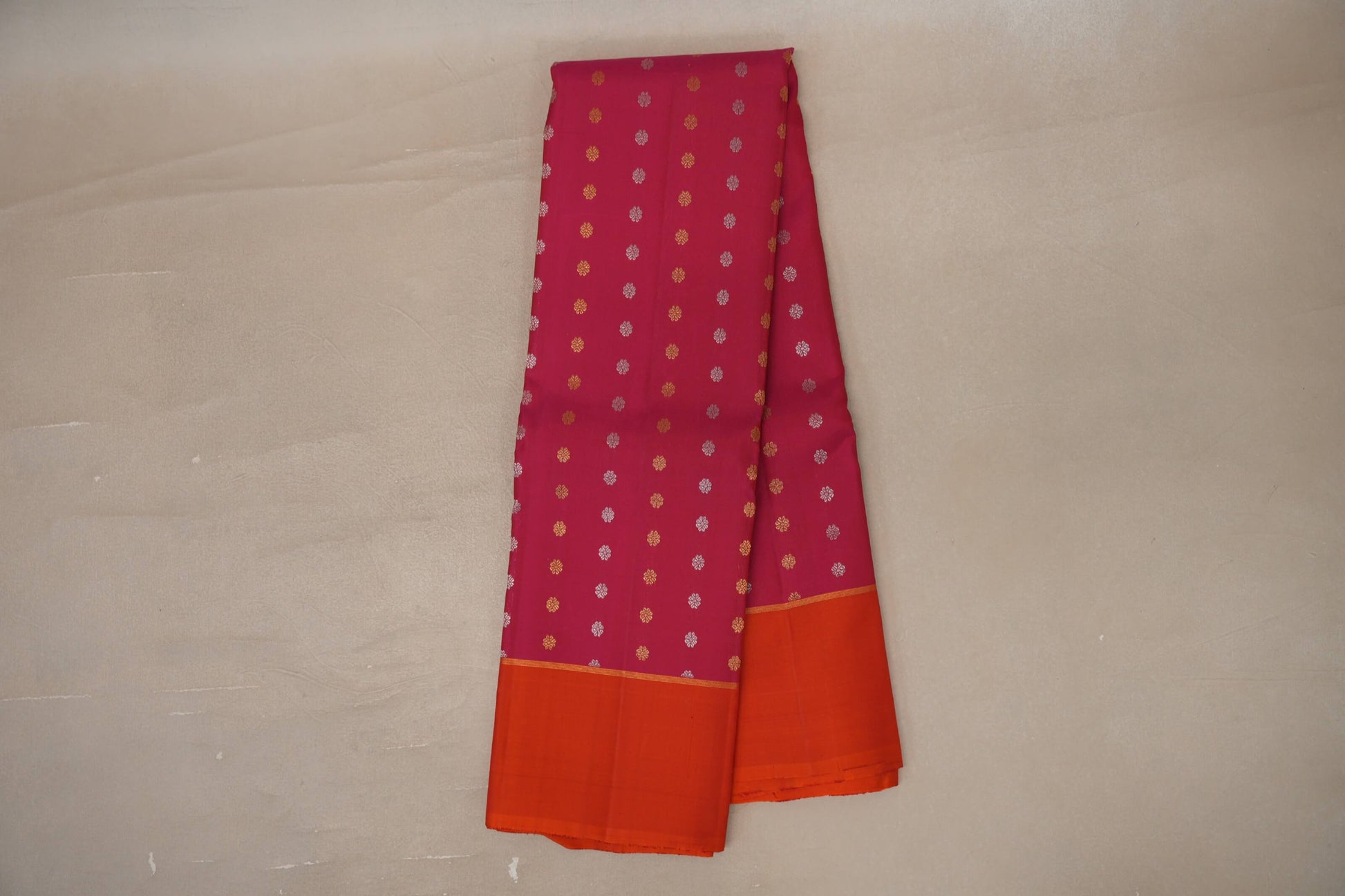 Rani pink with Bright Orange Vintage Kanjivaram Silk Saree by Shreenivas Silks