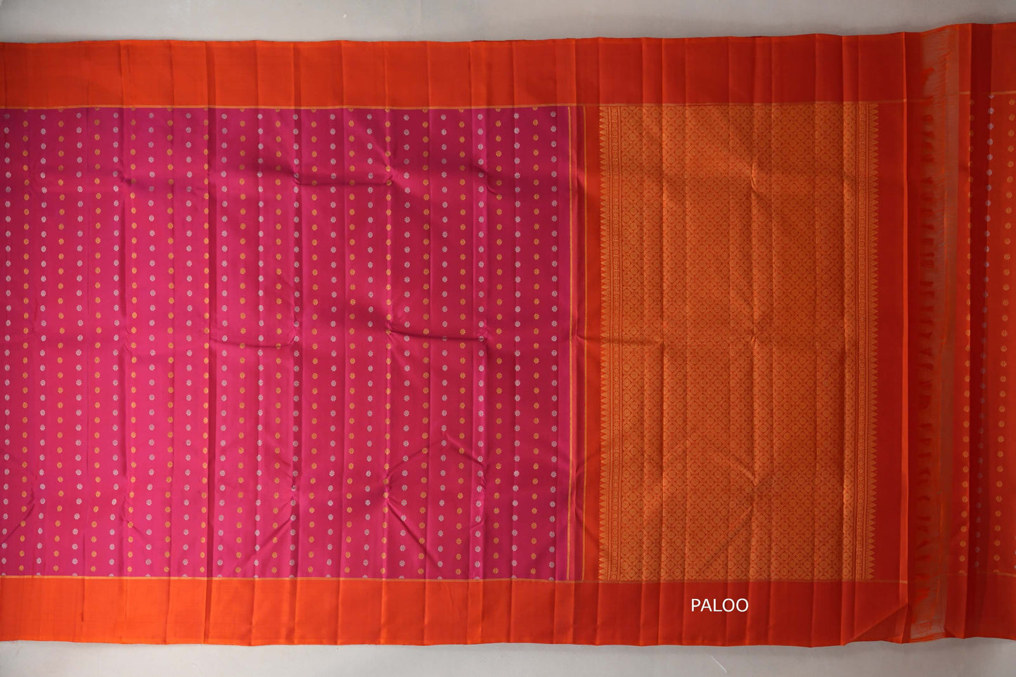 Rani pink with Bright Orange Vintage Kanjivaram Silk Saree by Shreenivas Silks paloo