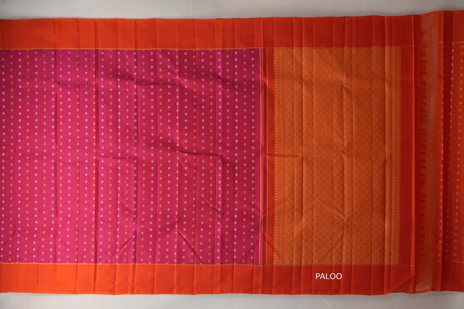 Rani pink with Bright Orange Vintage Kanjivaram Silk Saree by Shreenivas Silks paloo