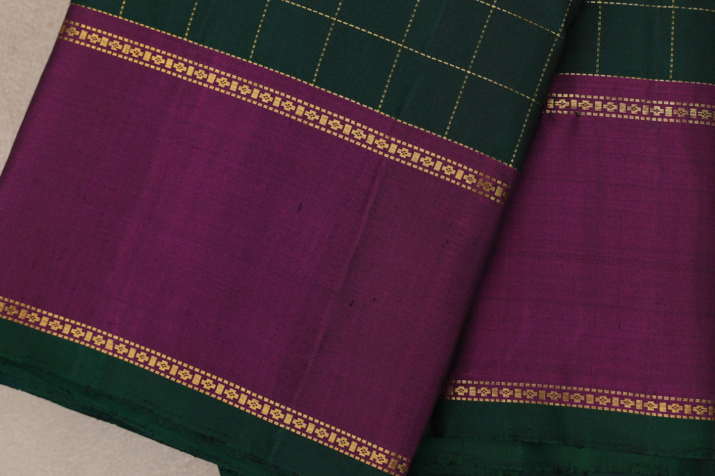 Deep Bottle Green with Deep magenta Vintage Kanjivaram Silk Saree by Shreenivas Silks border