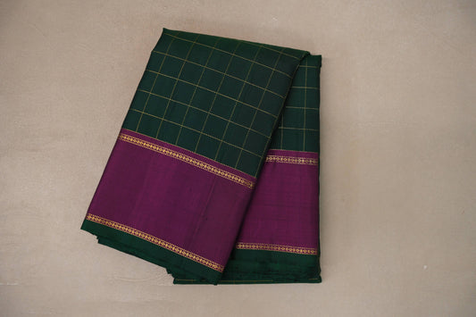 Deep Bottle Green with Deep magenta Vintage Kanjivaram Silk Saree by Shreenivas Silks