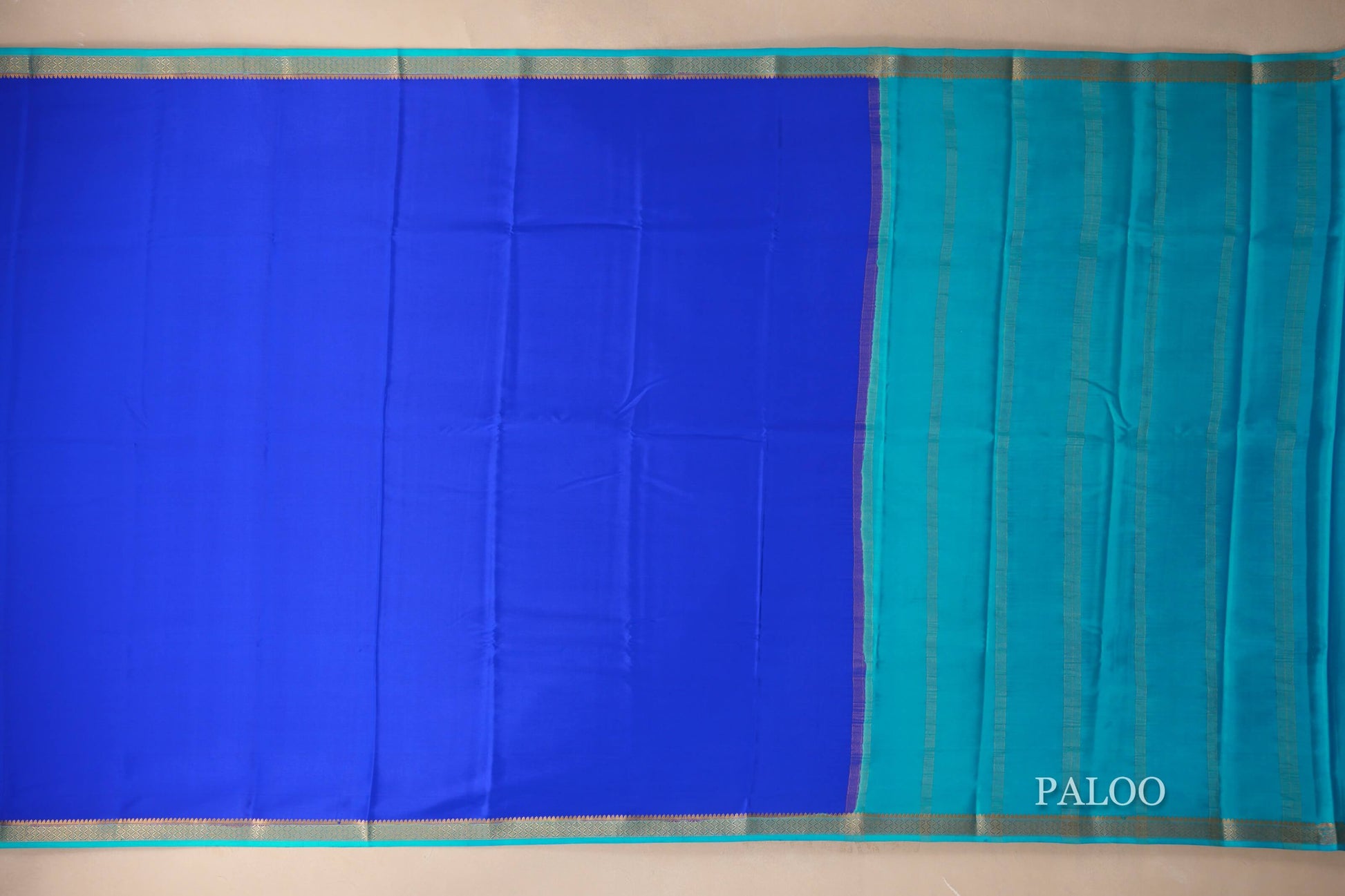 Royal Blue with Aqua Blue Borders Mysore Silk Saree paloo