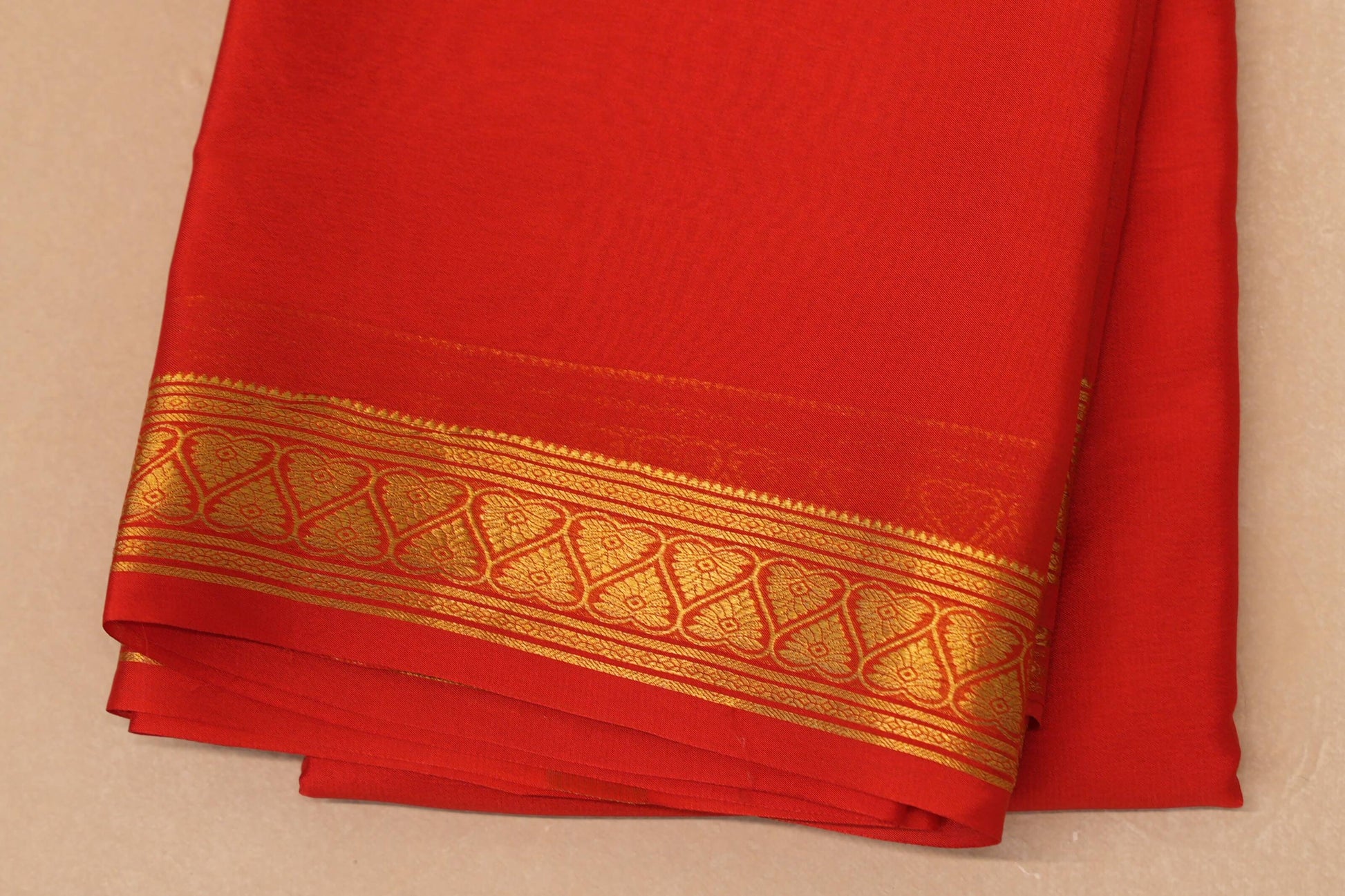 Bright Red Mysore Silk Saree border zoom