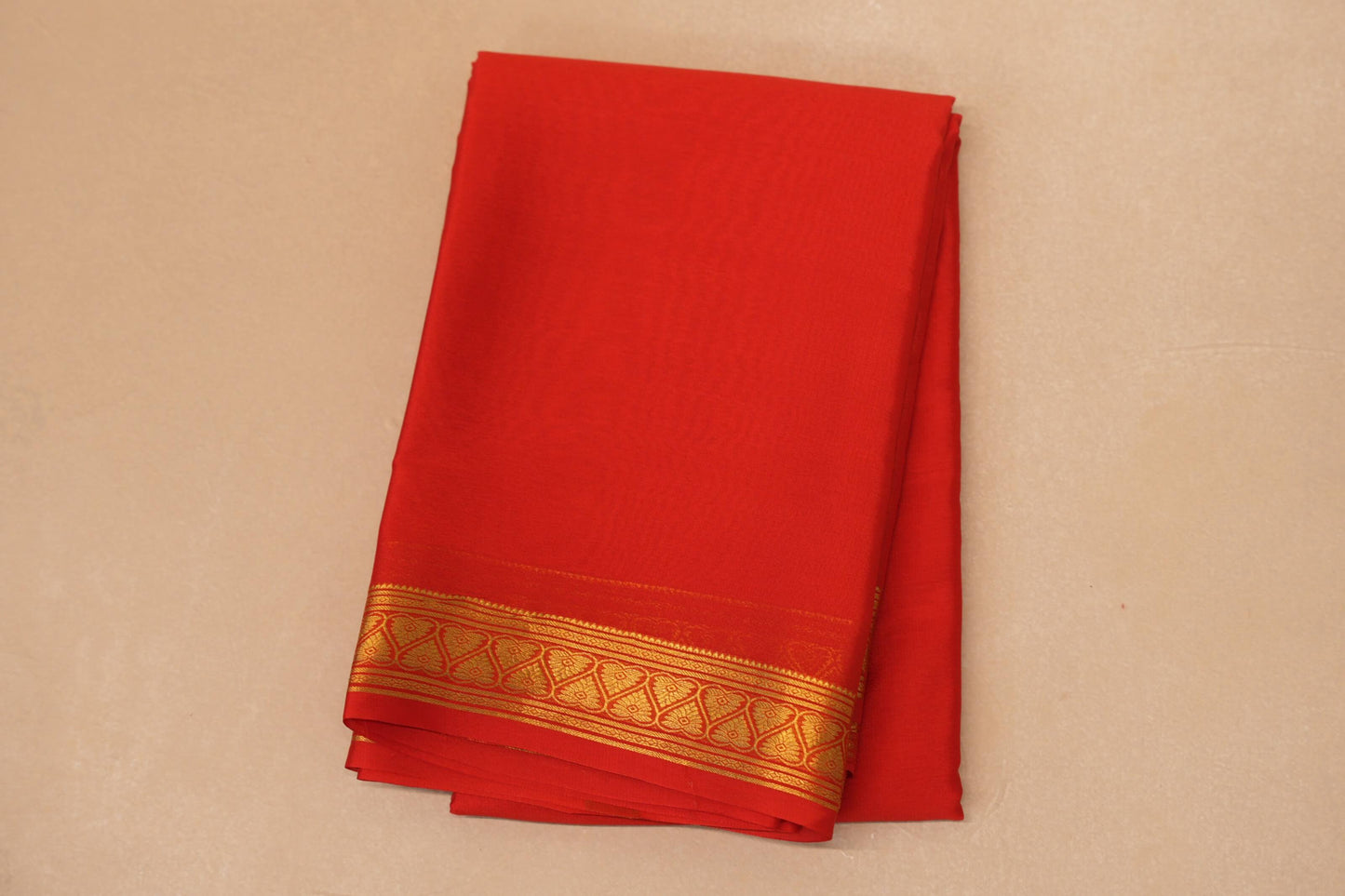 folded Bright Red Mysore Silk Saree