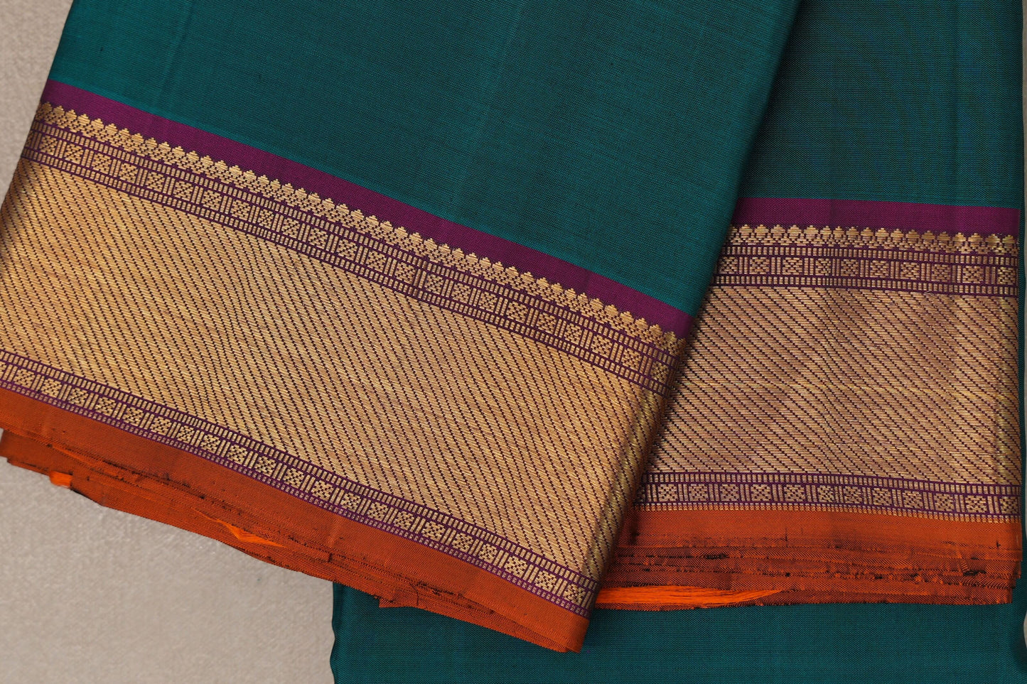 Peacock Green with deep purple border Vintage Kanjivaram Silk Saree by Shreenivas Silks PSSR019793