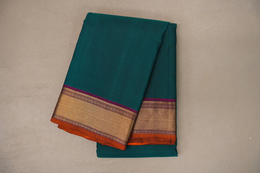 Peacock Green with deep purple border Vintage Kanjivaram Silk Saree by Shreenivas Silks PSSR019793