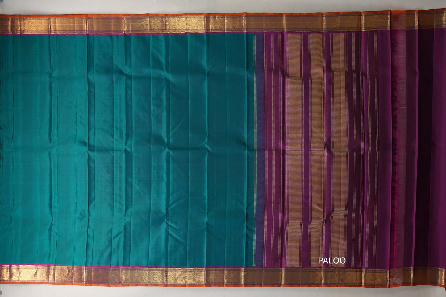 Peacock Green with deep purple border Vintage Kanjivaram Silk Saree by Shreenivas Silks PSSR019793