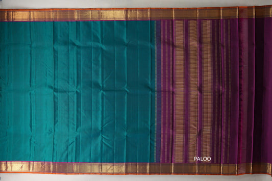 Peacock Green with deep purple border Vintage Kanjivaram Silk Saree by Shreenivas Silks PSSR019793