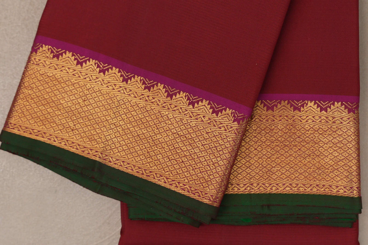 Deep Maroon with magenta border Vintage Kanjivaram Silk Saree by Shreenivas Silks PSSR019794