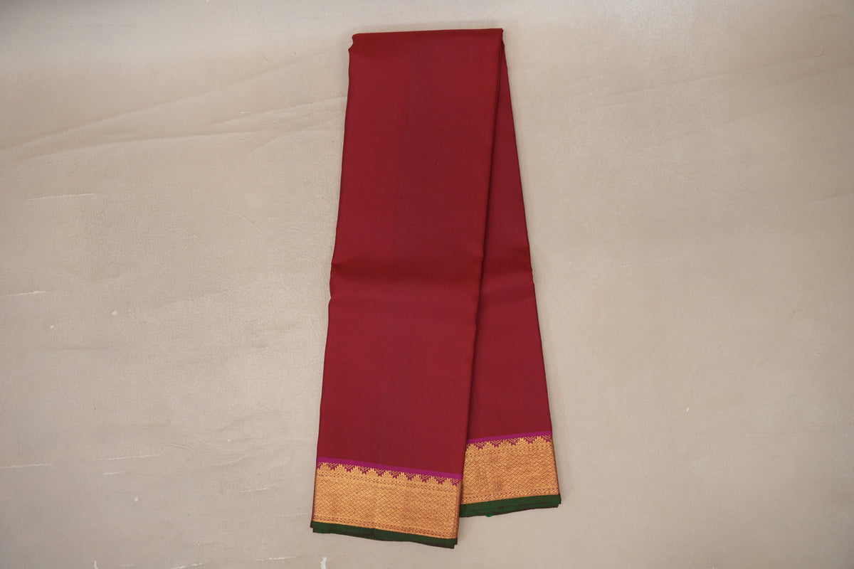Deep Maroon with magenta border Vintage Kanjivaram Silk Saree by Shreenivas Silks PSSR019794