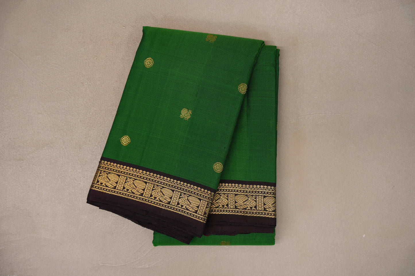 Forest green with Deep Plum border Vintage Kanjivaram Silk Saree by Shreenivas Silks 
