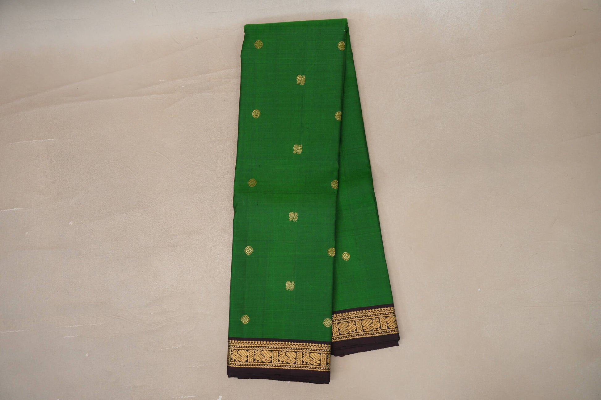 Forest green with Deep Plum border Vintage Kanjivaram Silk Saree by Shreenivas Silks 