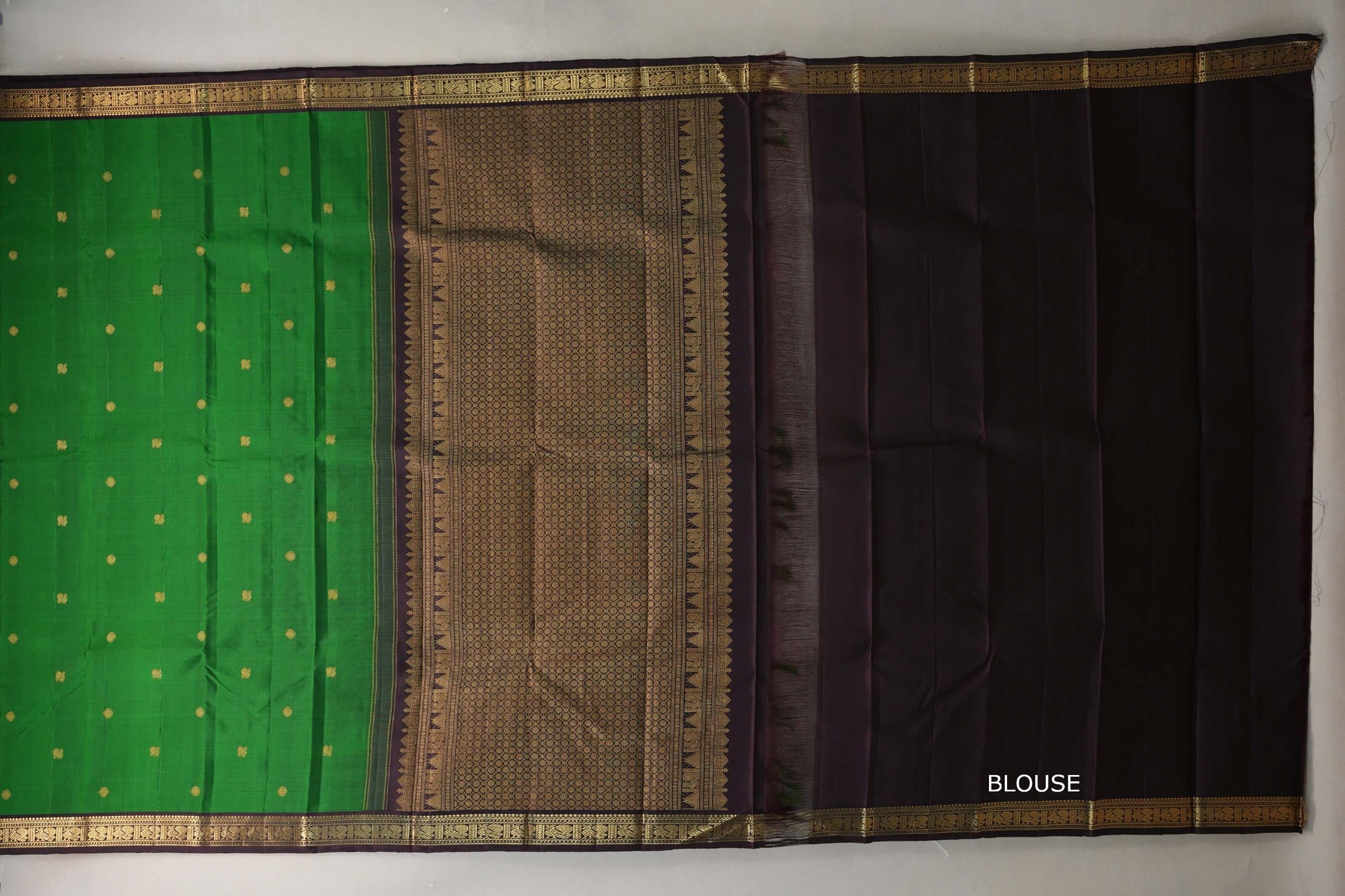 Forest green with Deep Plum border Vintage Kanjivaram Silk Saree by Shreenivas Silks  blouse