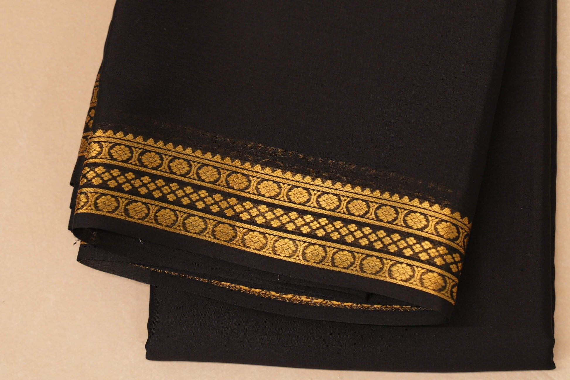 Black Mysore Silk Saree  border zoom