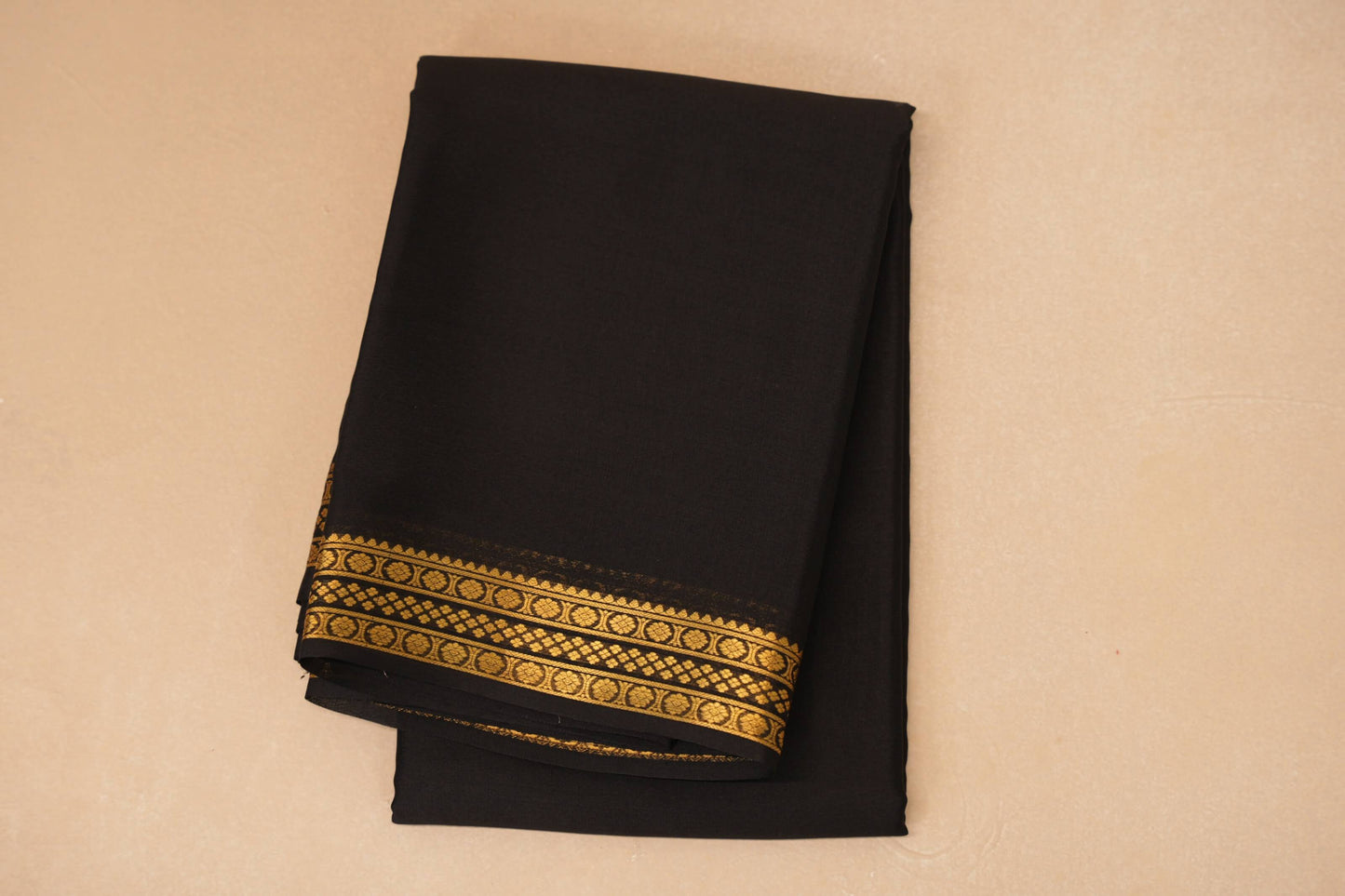 folded Black Mysore Silk Saree 