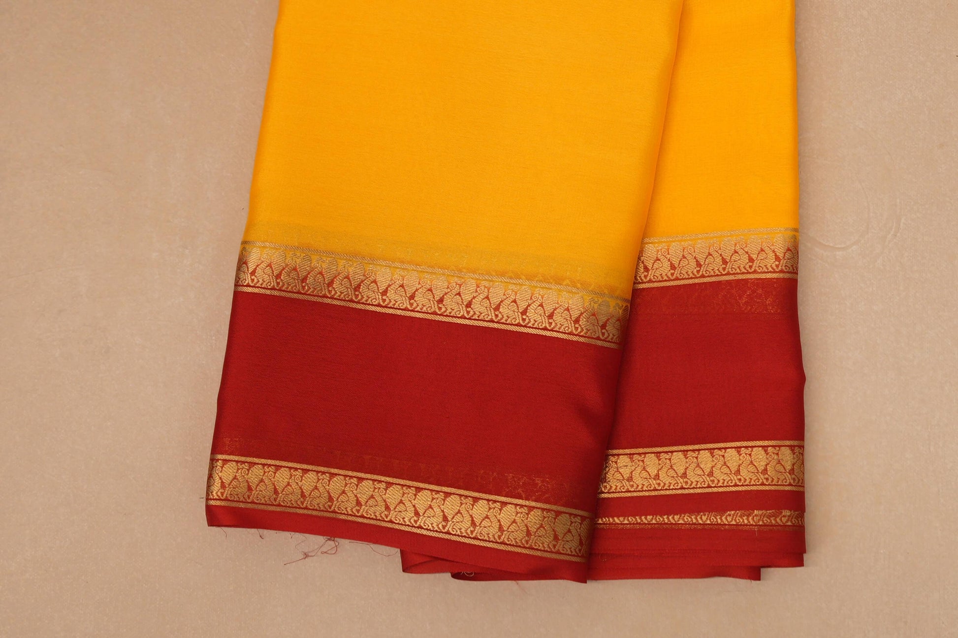 Mango Yellow with Bright Red Borders Mysore Silk Saree border