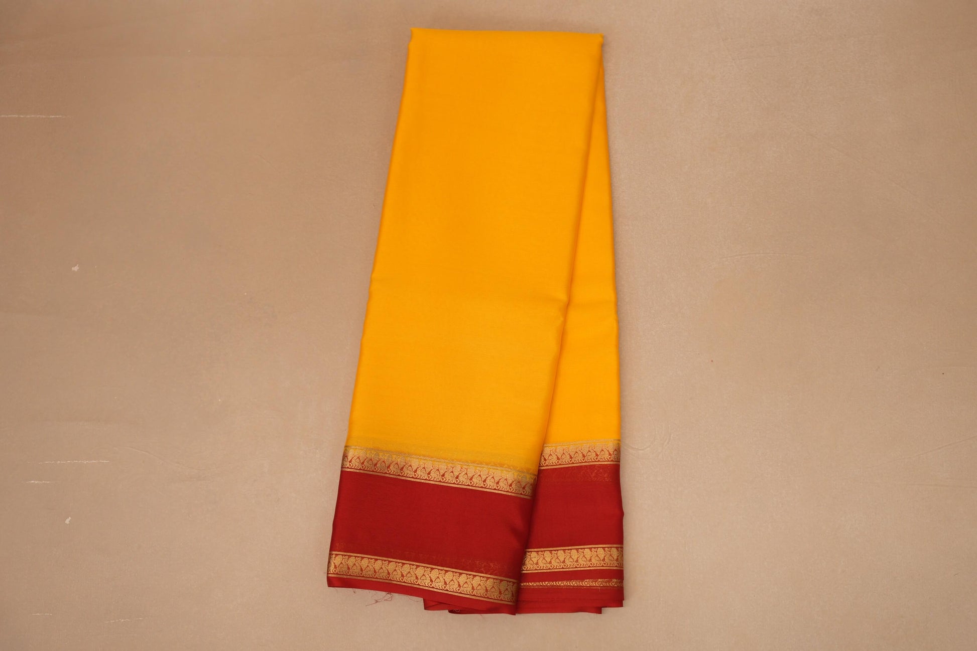 Mango Yellow with Bright Red Borders Mysore Silk Saree online