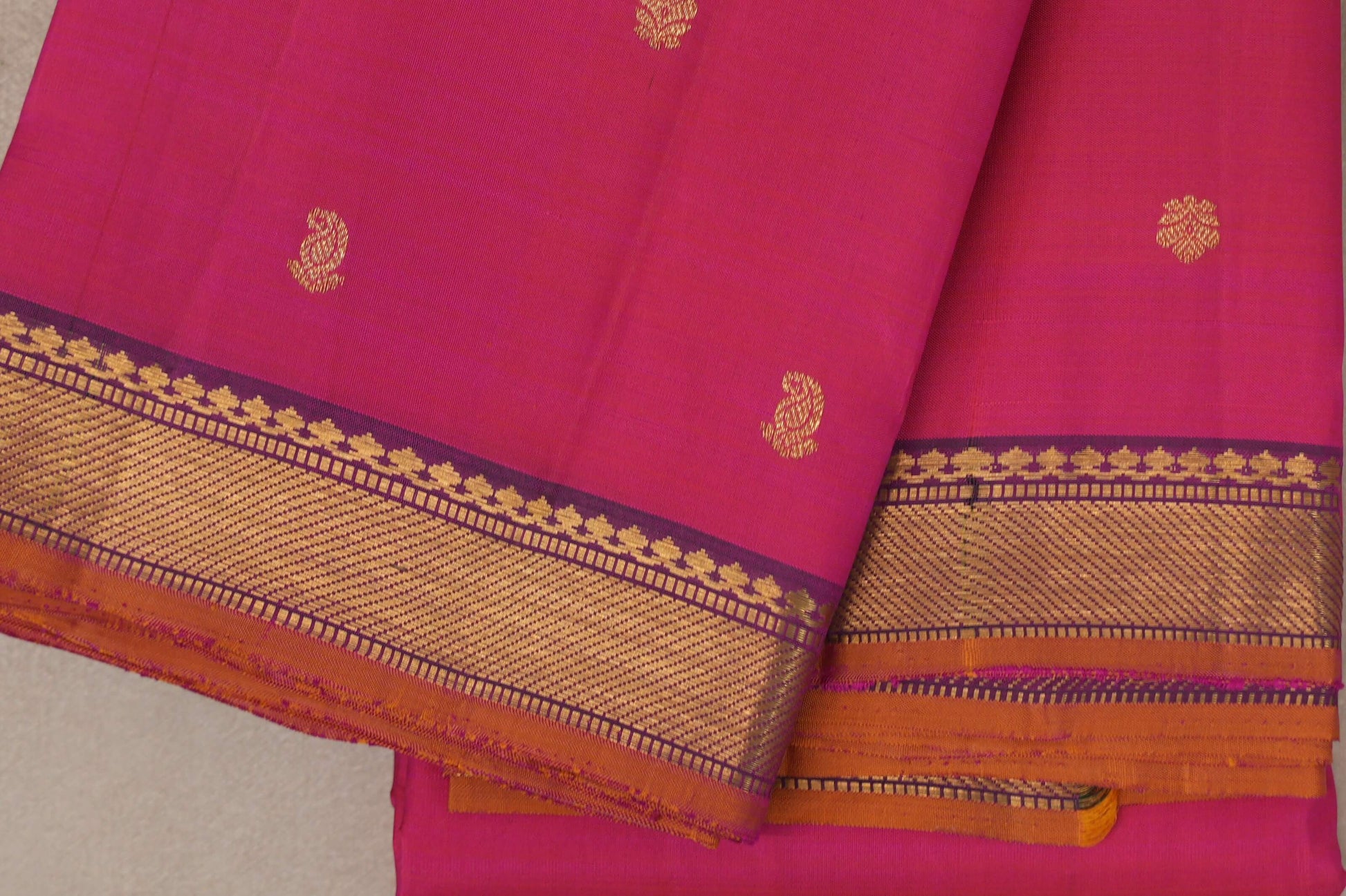 Orangish pink Vintage Kanjivaram Silk Saree  border