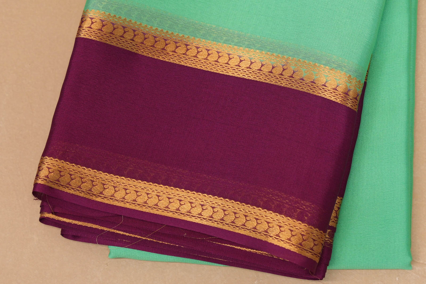 Sea Green with Purple Borders Mysore Silk Saree border zoom