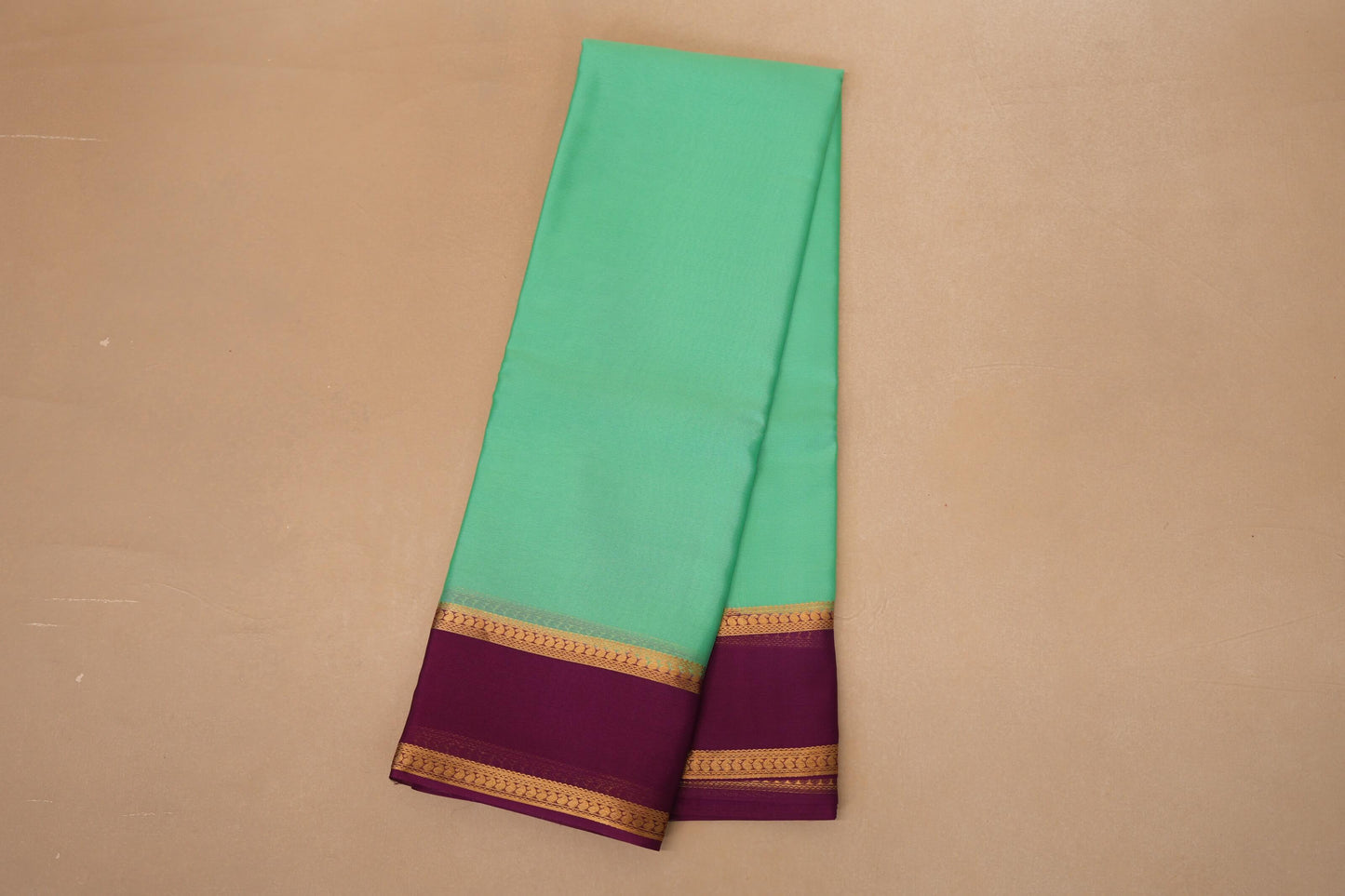 Sea Green with Purple Borders Mysore Silk Saree online