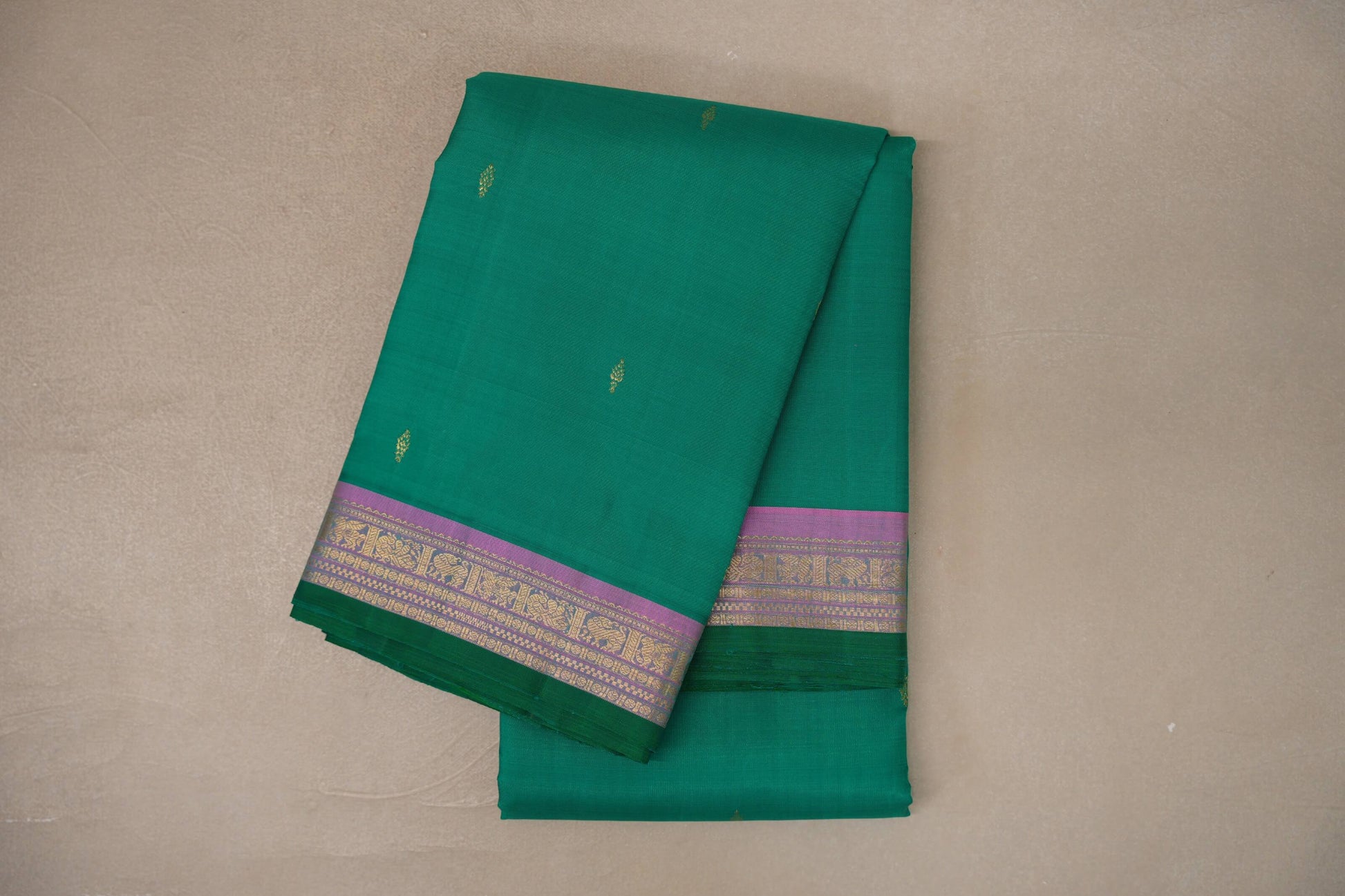 Emerald Green with lavender pink Vintage Kanjivaram Silk Saree by Shreenivas Silks