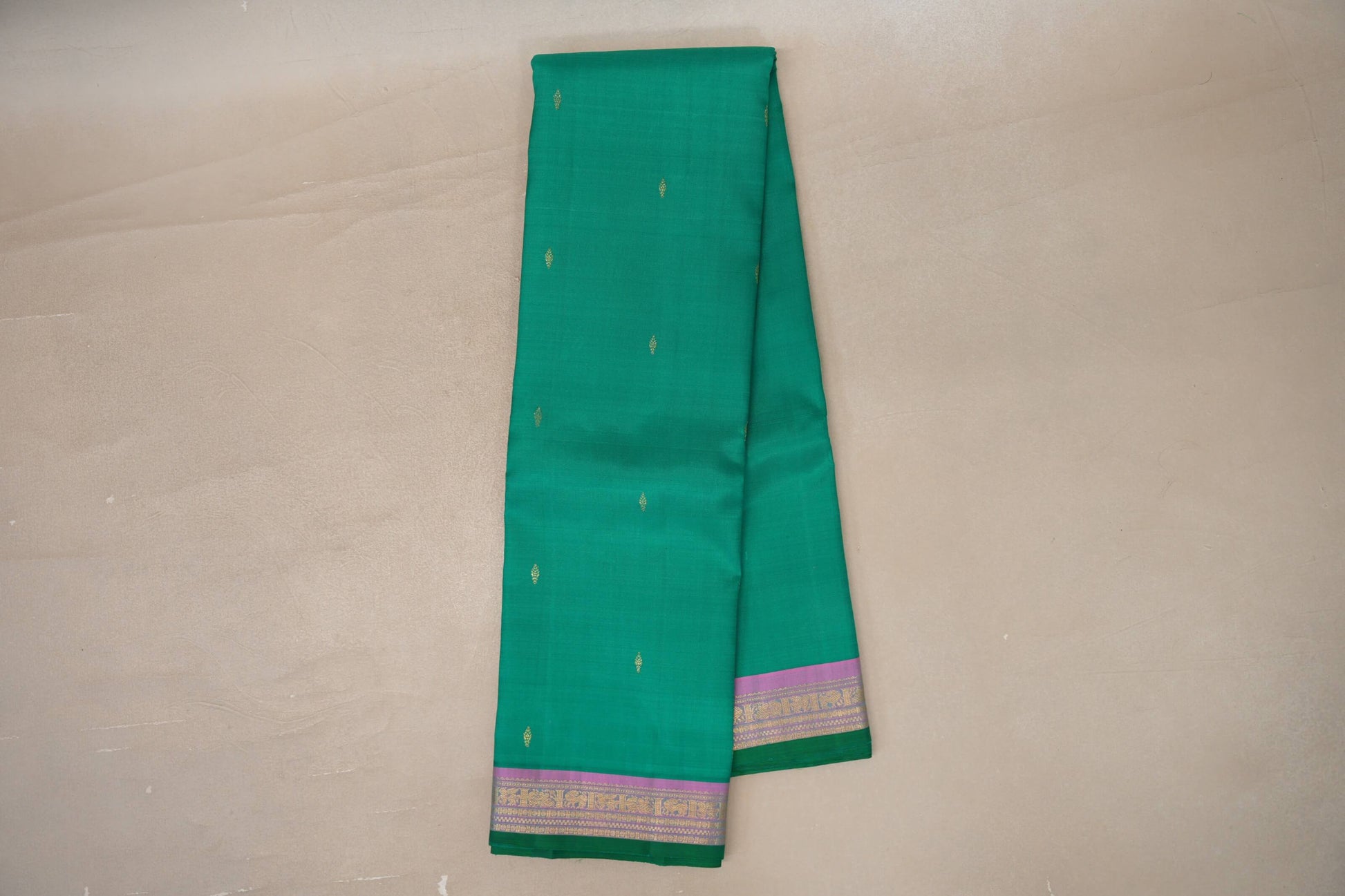 Emerald Green with lavender pink Vintage Kanjivaram Silk Saree by Shreenivas Silks