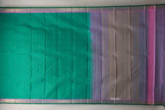 Emerald Green with lavender pink Vintage Kanjivaram Silk Saree by Shreenivas Silks paloo