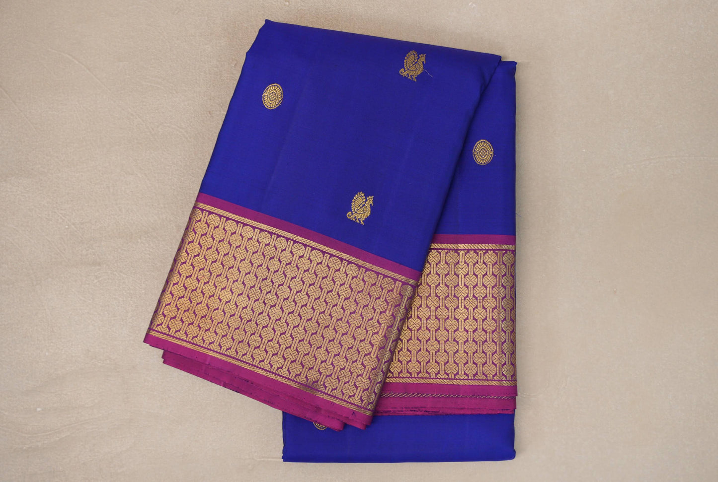 Deep Blue with Deep Magenta Borders Vintage Kanjivaram Silk Saree 