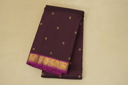 folded Deep Wine with Magenta Borders Heirloom Kanjivaram silk saree