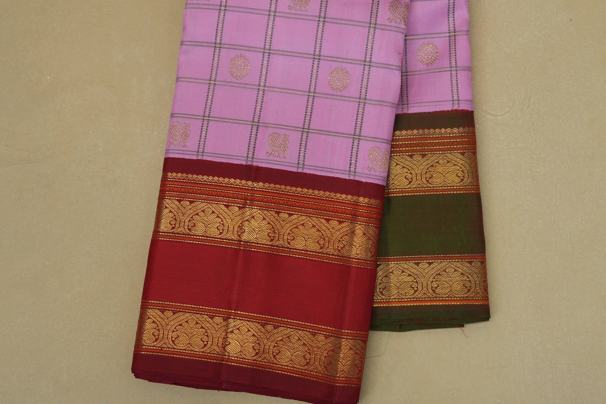 Baby Pink Heirloom Kanjivaram Silk Saree  border zoom
