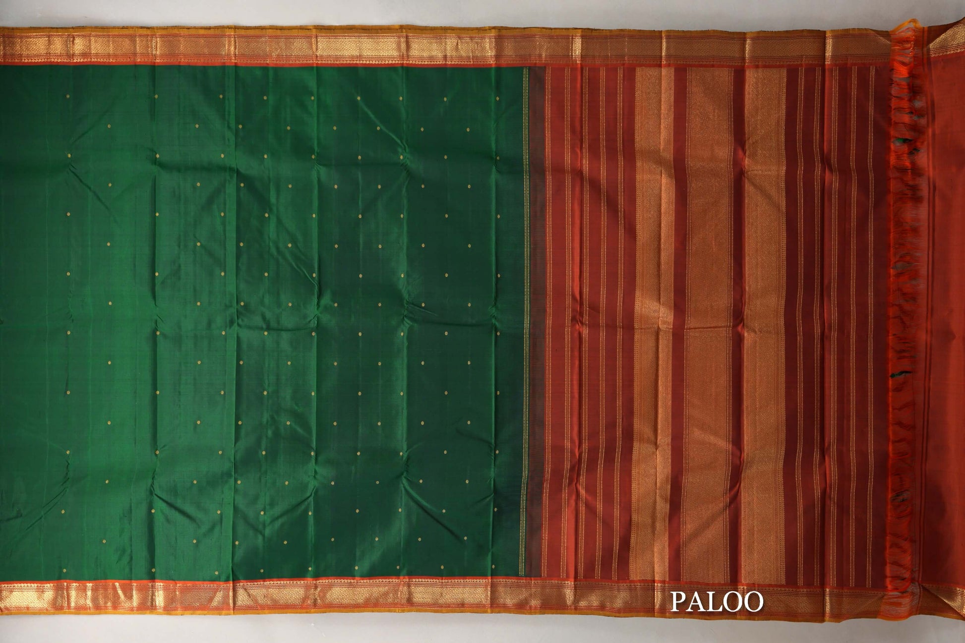 Deep Bottle Green Vintage Kanjivaram Silk Saree paloo