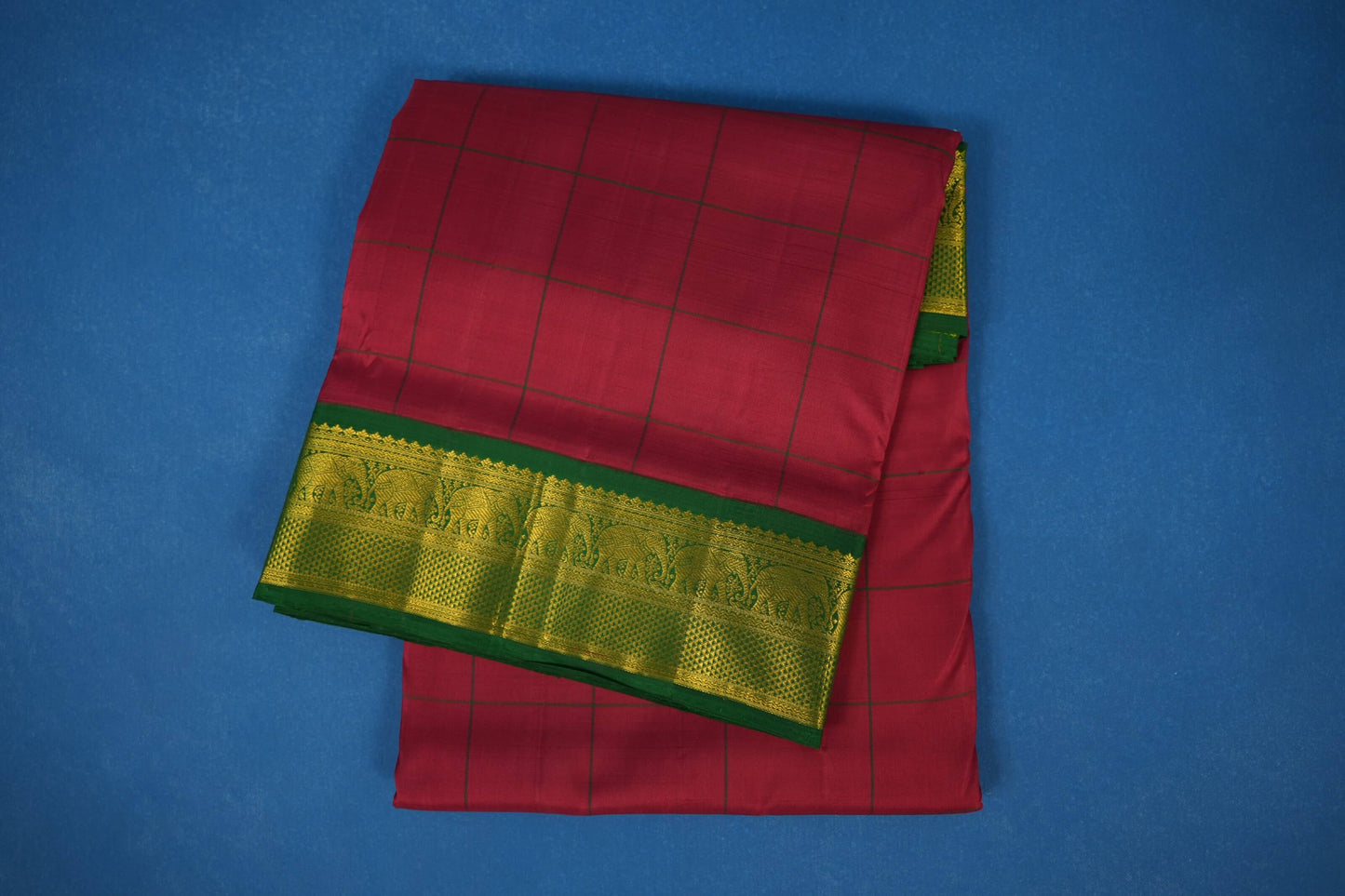 Maroon with Green Borders Ten yards silk saree 